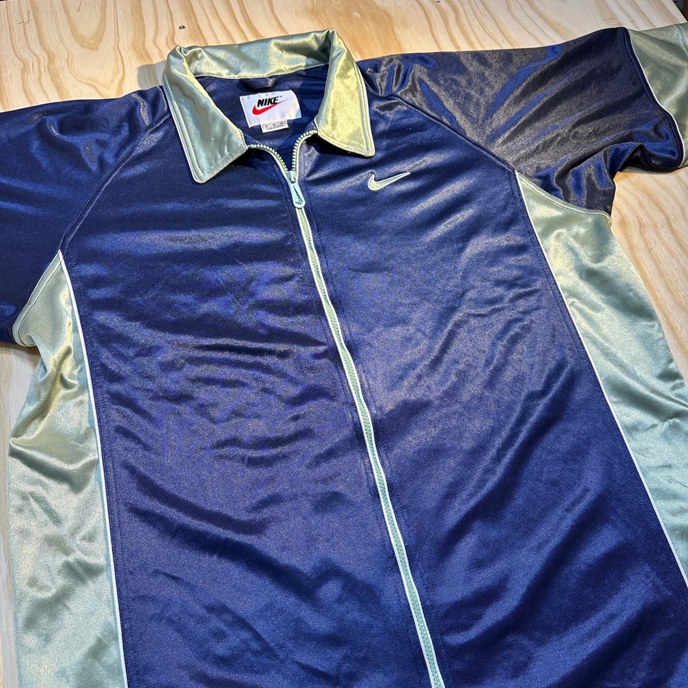 Nike Air Vintage Y2K Short Sleeve Track Jacket Navy Silver XL Full Zip